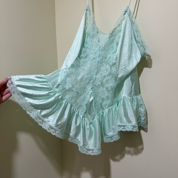 Women’s Vintage Val Mode Blue Lace Sheer Silky Sexy Lingerie Tank Top Size: L - Picture 4 of 15